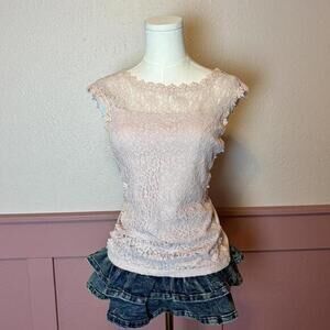 coquette fairy cottage lace top express sz small pink whimsy floral